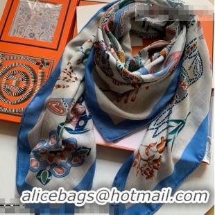 Famous Brand Hermes Cashmere Silk Scarf 140x140cm 21100724 Blue 2021