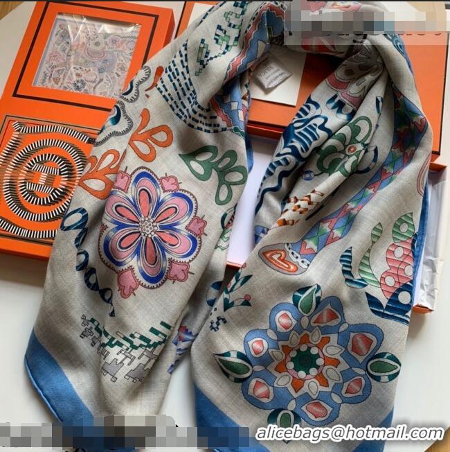 Famous Brand Hermes Cashmere Silk Scarf 140x140cm 21100724 Blue 2021