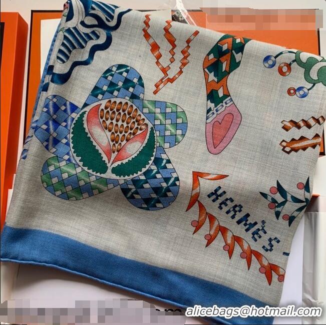 Famous Brand Hermes Cashmere Silk Scarf 140x140cm 21100724 Blue 2021