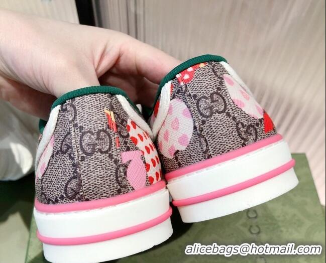 Custom Gucci Women's Tennis 1977 Heart Apple GG Sneakers Pink 081412