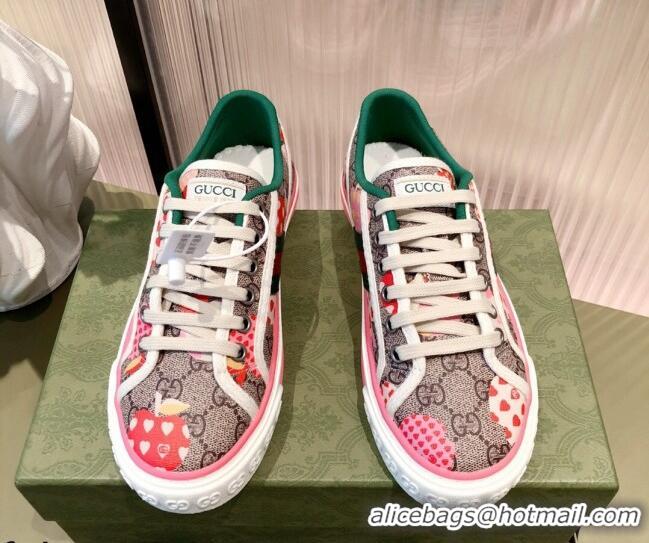 Custom Gucci Women's Tennis 1977 Heart Apple GG Sneakers Pink 081412