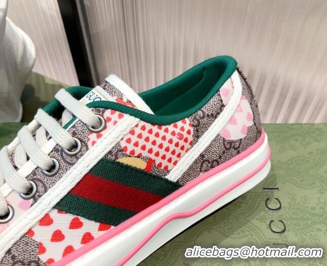 Custom Gucci Women's Tennis 1977 Heart Apple GG Sneakers Pink 081412