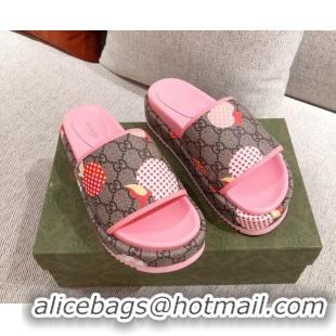 Perfect Gucci Heart Apple GG Platform Slide Sandals 081453 Pink