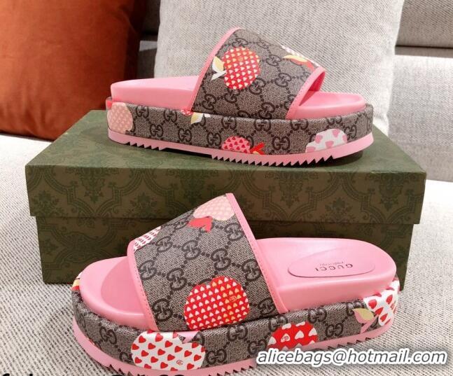 Perfect Gucci Heart Apple GG Platform Slide Sandals 081453 Pink