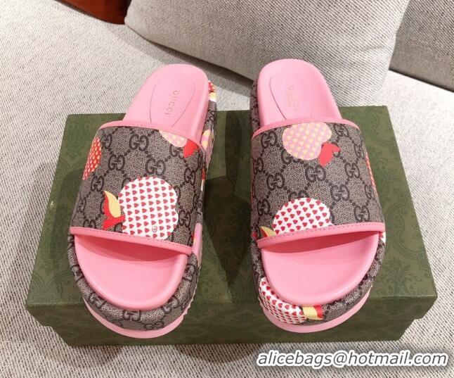 Perfect Gucci Heart Apple GG Platform Slide Sandals 081453 Pink