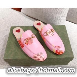 Most Popular Gucci Heart Apple Leather Flat Mules 081454 Pink