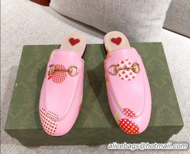 Most Popular Gucci Heart Apple Leather Flat Mules 081454 Pink