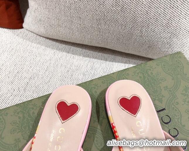 Most Popular Gucci Heart Apple Leather Flat Mules 081454 Pink