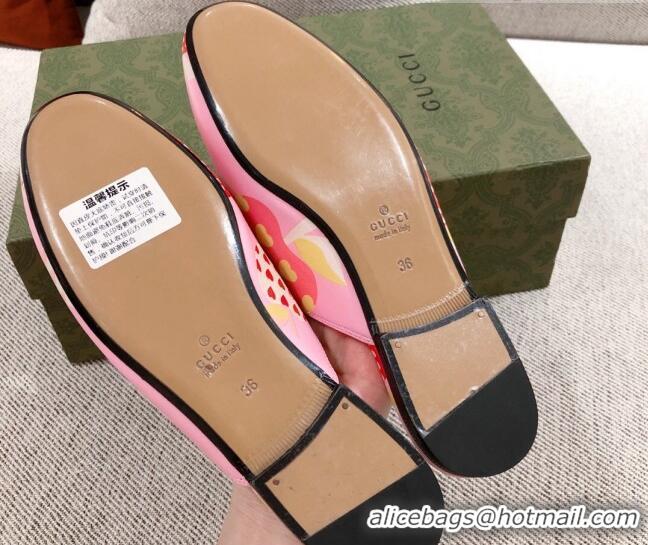 Most Popular Gucci Heart Apple Leather Flat Mules 081454 Pink