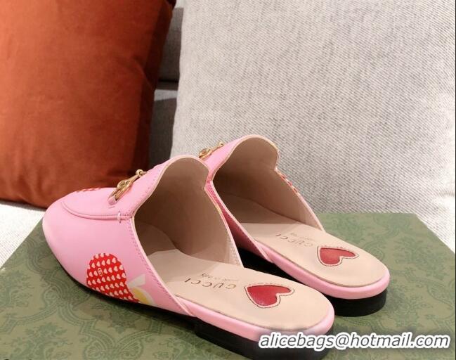 Most Popular Gucci Heart Apple Leather Flat Mules 081454 Pink