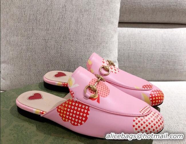 Most Popular Gucci Heart Apple Leather Flat Mules 081454 Pink