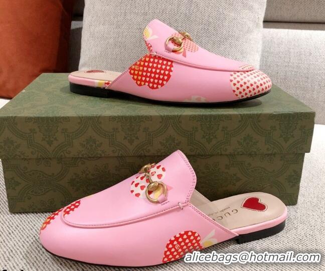 Most Popular Gucci Heart Apple Leather Flat Mules 081454 Pink