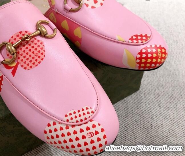 Most Popular Gucci Heart Apple Leather Flat Mules 081454 Pink