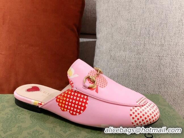 Most Popular Gucci Heart Apple Leather Flat Mules 081454 Pink