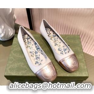 Grade Gucci Leather Ballet Flat with Interlocking G 081635 White 2021