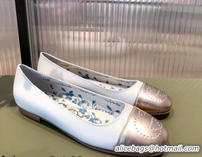 Grade Gucci Leather Ballet Flat with Interlocking G 081635 White 2021