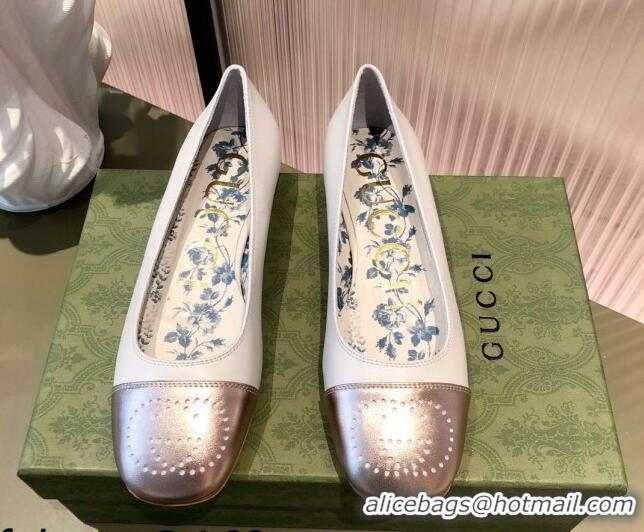 Grade Gucci Leather Ballet Flat with Interlocking G 081635 White 2021