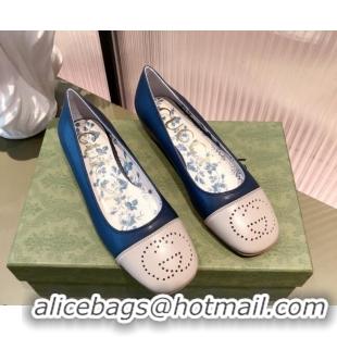 Best Price Gucci Leather Ballet Flat with Interlocking G Blue 081636