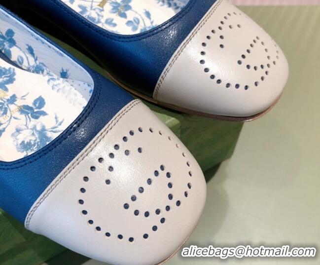 Best Price Gucci Leather Ballet Flat with Interlocking G Blue 081636