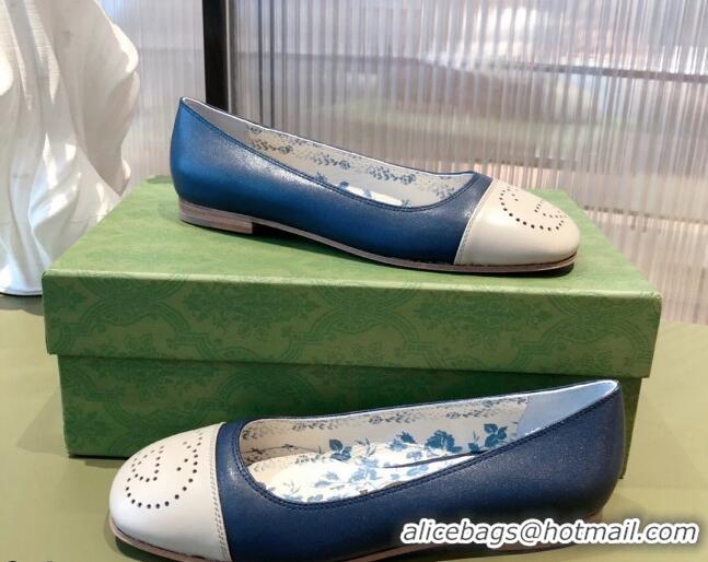 Best Price Gucci Leather Ballet Flat with Interlocking G Blue 081636