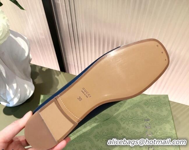 Best Price Gucci Leather Ballet Flat with Interlocking G Blue 081636