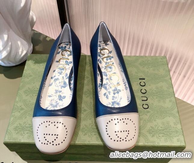 Best Price Gucci Leather Ballet Flat with Interlocking G Blue 081636