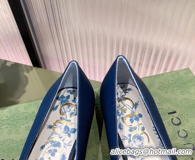 Best Price Gucci Leather Ballet Flat with Interlocking G Blue 081636