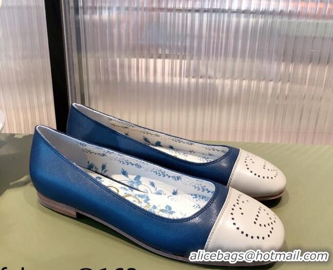 Best Price Gucci Leather Ballet Flat with Interlocking G Blue 081636