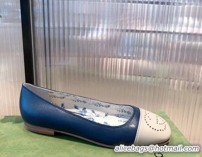 Best Price Gucci Leather Ballet Flat with Interlocking G Blue 081636