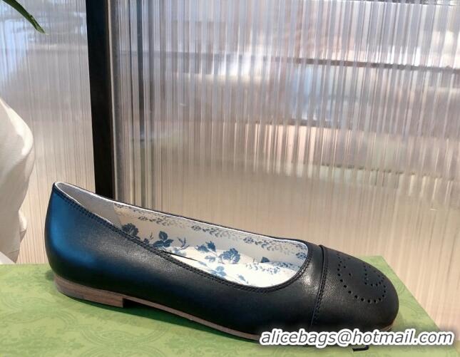 Top Quality Gucci Leather Ballet Flat with Interlocking G 081636 Black