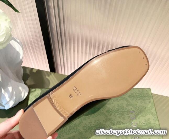 Top Quality Gucci Leather Ballet Flat with Interlocking G 081636 Black