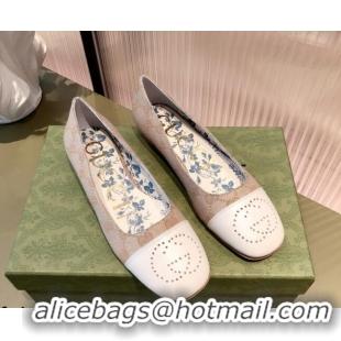 Good Product Gucci GG Canvas Ballet Flat with Interlocking G 081638 Beige