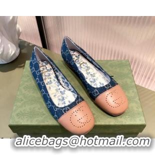 Super Quality Gucci GG Canvas Ballet Flat with Interlocking G 081638 Blue