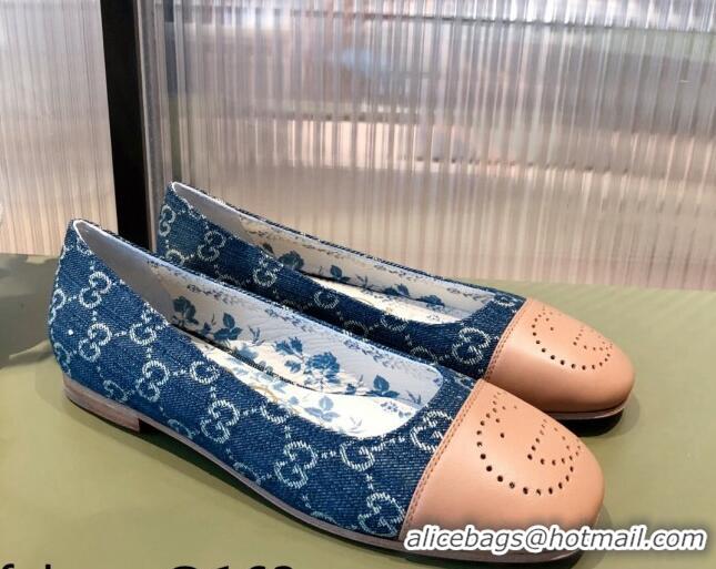 Super Quality Gucci GG Canvas Ballet Flat with Interlocking G 081638 Blue