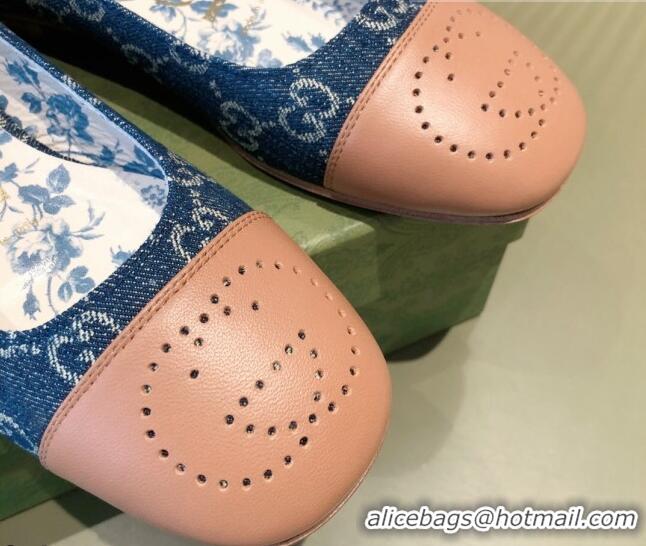 Super Quality Gucci GG Canvas Ballet Flat with Interlocking G 081638 Blue