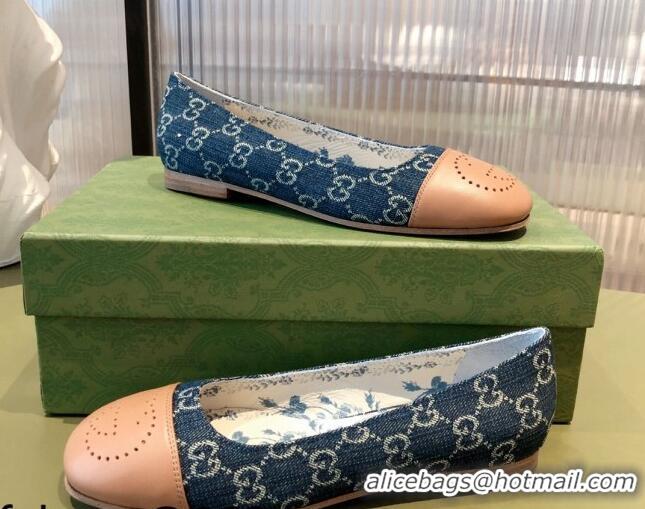 Super Quality Gucci GG Canvas Ballet Flat with Interlocking G 081638 Blue