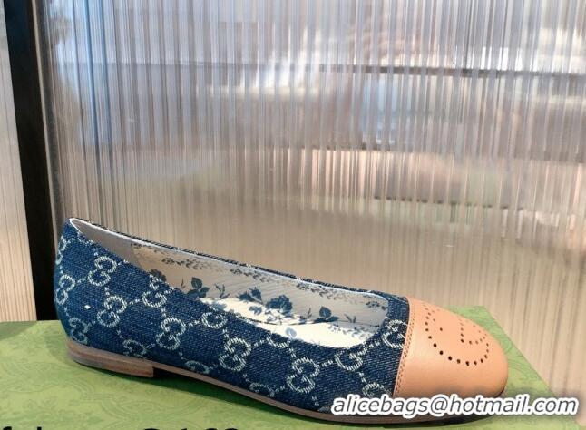 Super Quality Gucci GG Canvas Ballet Flat with Interlocking G 081638 Blue