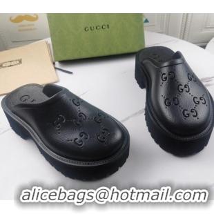 Best Luxury Gucci Perforated GG Rubber Mules 5cm 082046 Black