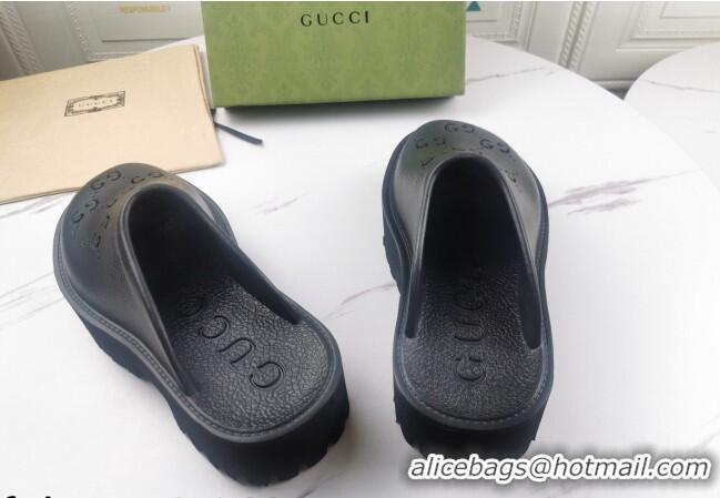 Best Luxury Gucci Perforated GG Rubber Mules 5cm 082046 Black