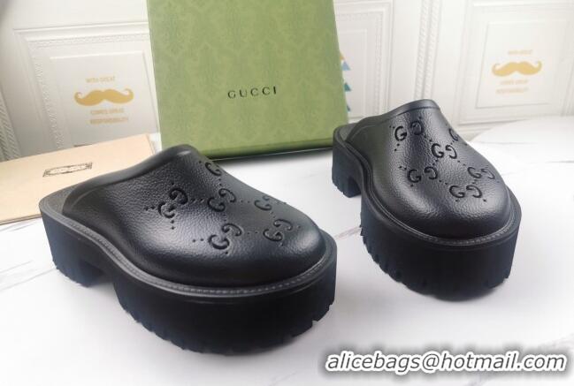 Best Luxury Gucci Perforated GG Rubber Mules 5cm 082046 Black