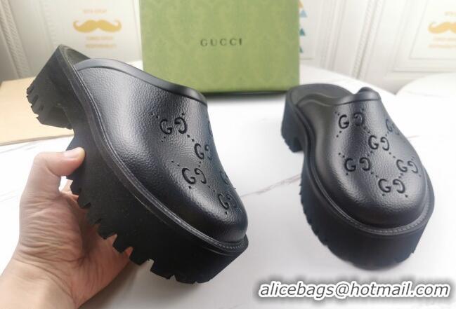 Best Luxury Gucci Perforated GG Rubber Mules 5cm 082046 Black