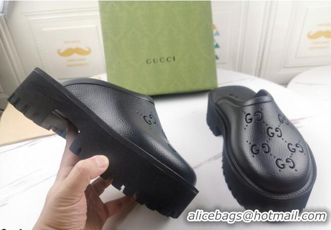 Best Luxury Gucci Perforated GG Rubber Mules 5cm 082046 Black