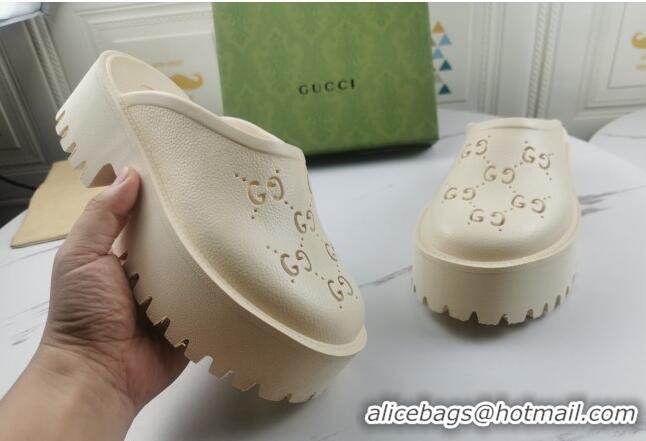 Best Design Gucci Perforated GG Rubber Mules 5cm 082046 White