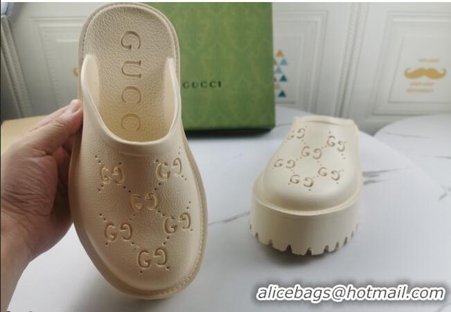 Best Design Gucci Perforated GG Rubber Mules 5cm 082046 White