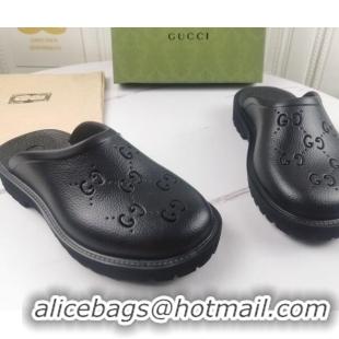 Top Quality Gucci Perforated GG Rubber Mules 2cm 082048 Black