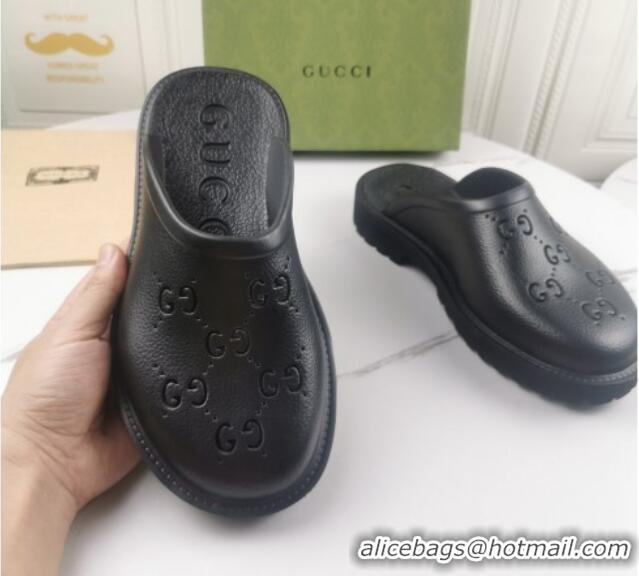 Top Quality Gucci Perforated GG Rubber Mules 2cm 082048 Black