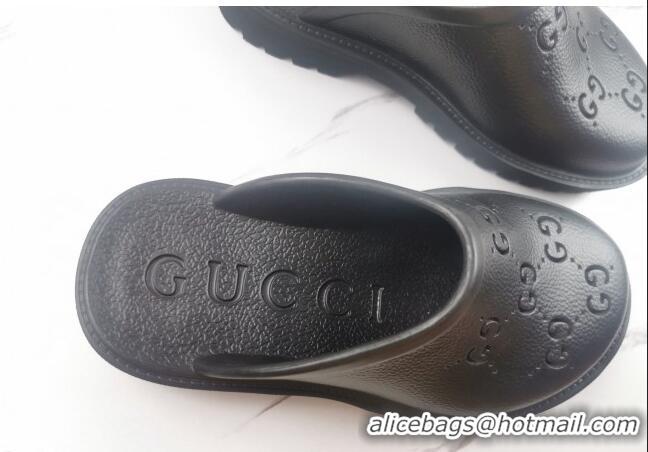 Top Quality Gucci Perforated GG Rubber Mules 2cm 082048 Black