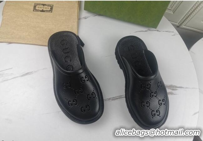 Top Quality Gucci Perforated GG Rubber Mules 2cm 082048 Black