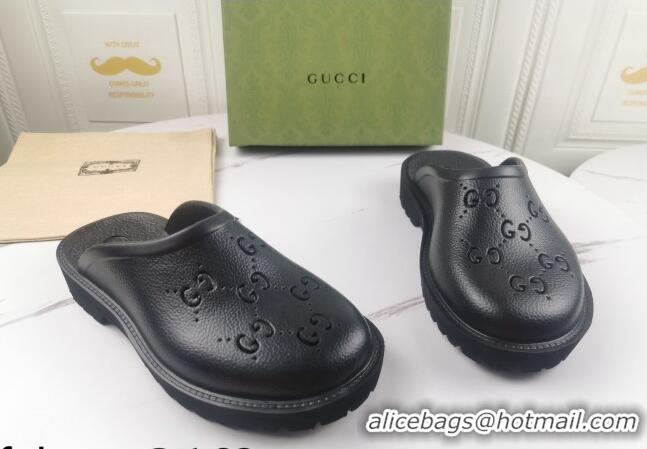 Top Quality Gucci Perforated GG Rubber Mules 2cm 082048 Black