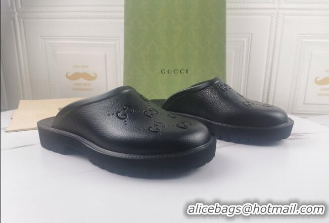 Top Quality Gucci Perforated GG Rubber Mules 2cm 082048 Black